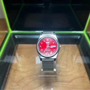VINTAGE SEIKO 5 6309A MEN RED ARABIC  AUTOMATIC JAPAN WORKING WRIST WATCH 37.5MM